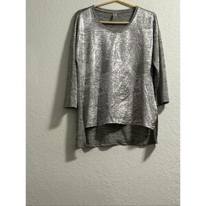 Thomas & Olivia Metallic Knit Top L Slinky New Years Eve Shirt Sparkly